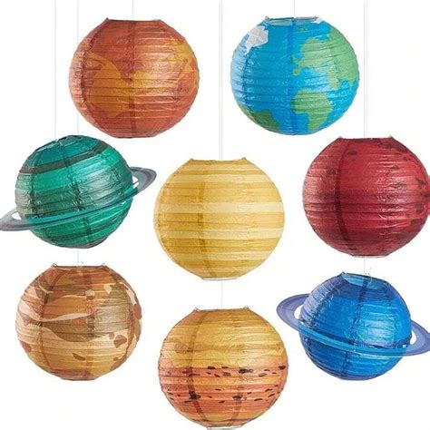 Set Of 8 Outer Space Party Decorations Hanging Planet Paper Lanterns