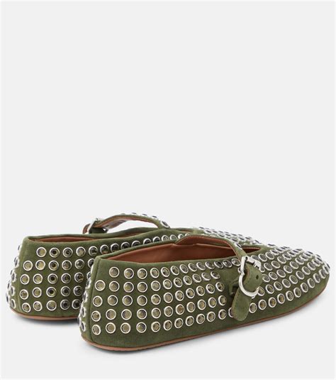 Alaïa Embellished suede ballet flats ALAÏA
