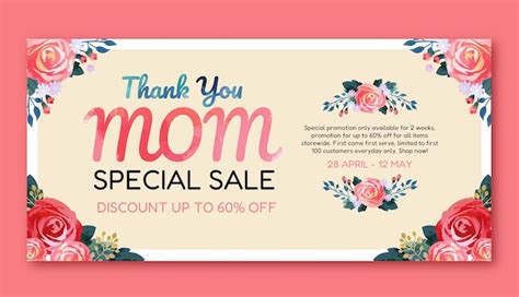 Free Vector Watercolor Mother S Day Sale Horizontal Banner Template