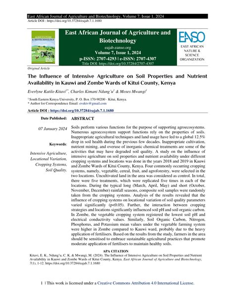 Pdf The Influence Of Intensive Agriculture On Soil Properties And