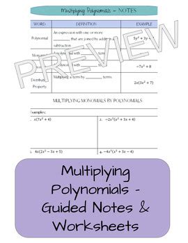 Multiplying Polynomials Guided Notes Worksheets Tpt