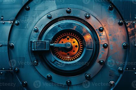 Round metal vault door with locking mechanism and gear is being opened