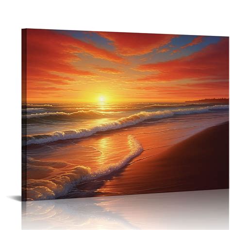 Comio Beach Canvas Wall Art Modern Sunset Beach Art Decor Seascape