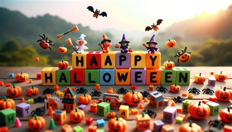 Happy Halloween Is Cheerfully Spelled Out Using Colorful Toy Blocks