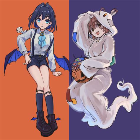 Safebooru 2girls D Ahoge Bangs Bat Wings Blue Eyes Blue Hair Blue