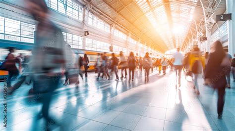 Commuters Silhouettes In Subway Station Train Station Or Airport Rush