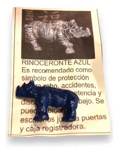 Rinoceronte Azul De Metal Mini Amuleto De Feng Shui