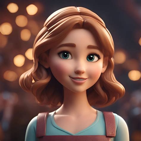 Premium Ai Image 3d Rendering Of A Cute Cartoon Girl With Brown Hair