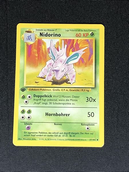 1st Edition Base Set Nidorino Pokemon Card Moderately Played Condition