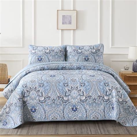 Blue Paisley Quilt Set Queen Pieces Boho Paisley Floral Quilt