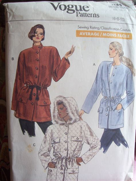 Vogue 7683 Jacket Pattern Misses Size 6 8 10 Loose Fit Lined Below Hip Jacket Sewing Pattern