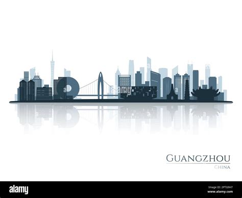 Guangzhou skyline silhouette with reflection. Landscape Guangzhou, China. Vector illustration ...