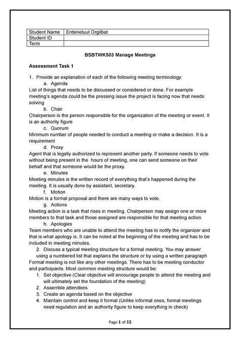 Bsbtwk 503 Assessment Template All Tasks Student Name Erdenetuul