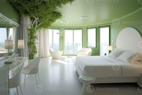 Green hotel bedroom interior, Generative AI 31172461 Stock Photo at ...