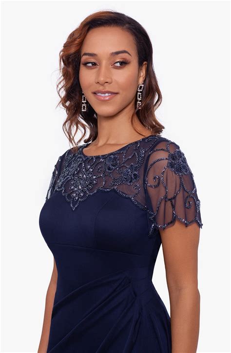 Xscape Beaded Short Sleeve Chiffon Gown Nordstrom Mother Of Groom