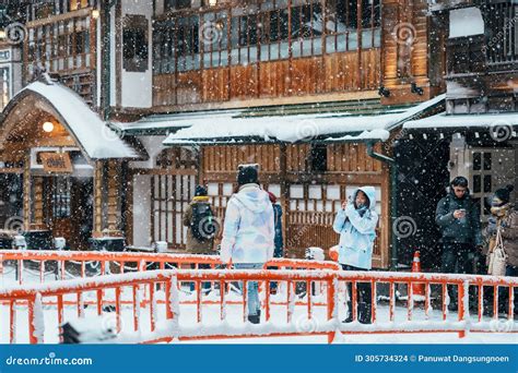 Beautiful Ginzan Onsen With Snow Fall In Winter Season Is Most Famous Japanese Hot Spring In