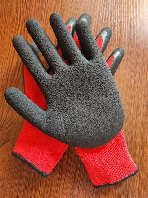 Red Polyester Knitted Black Foamed Latex Palm Coated Safety Work Gloves