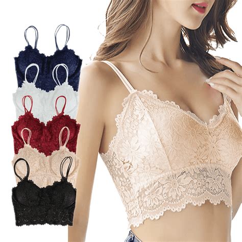 Womens Sexy Lace Backless Bralette Bra Vest Crochet Tank Camisole Padded Bra Crop Top Lingerie
