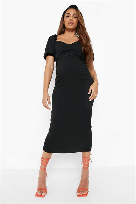 Maternity Puff Sleeve Midi Dress Boohoo Uk