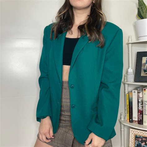 90s Vintage Emerald Green Blazer Brand Depop