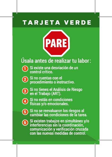 Tarjeta Verde Codelco Para Imprimir Prevenci N De Riesgos Studocu