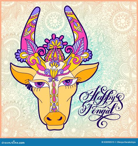 Happy Pongal Handwritten Ink Lettering Inscription On Floral Paisley