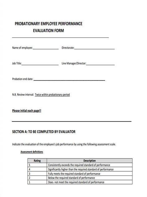 Probation Performance Review Template Tutoreorg Master Of Documents