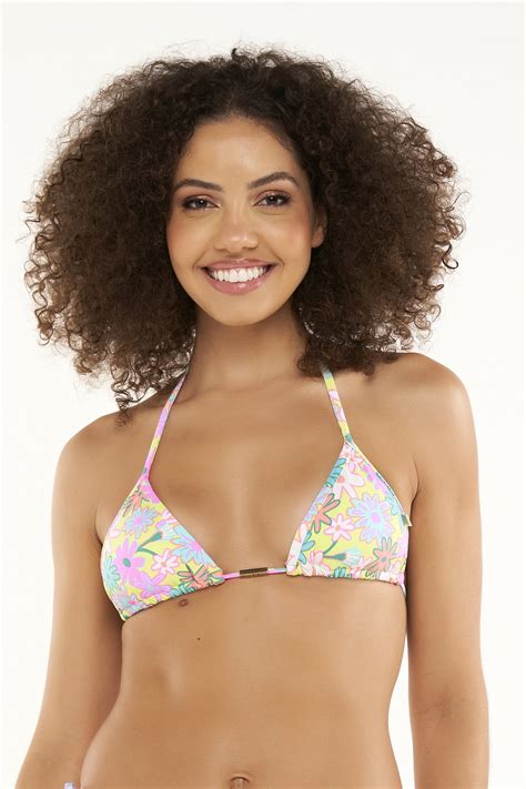 Sutiã Biquíni Cortininha Bojo Neon Flores Ilha Bikini