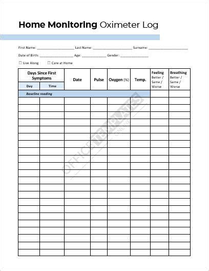 Printable Free Pulse Oximeter Chart Log Templates Artofit