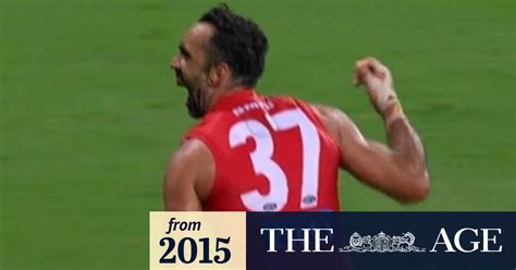 Sydney Swans' Adam Goodes celebrates goal with Indigenous war dance ...