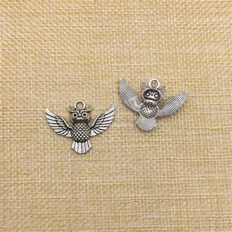 50Pcs Lot 24 30mm Owl Charms Antique Silver DIY Jewelry Making Findings