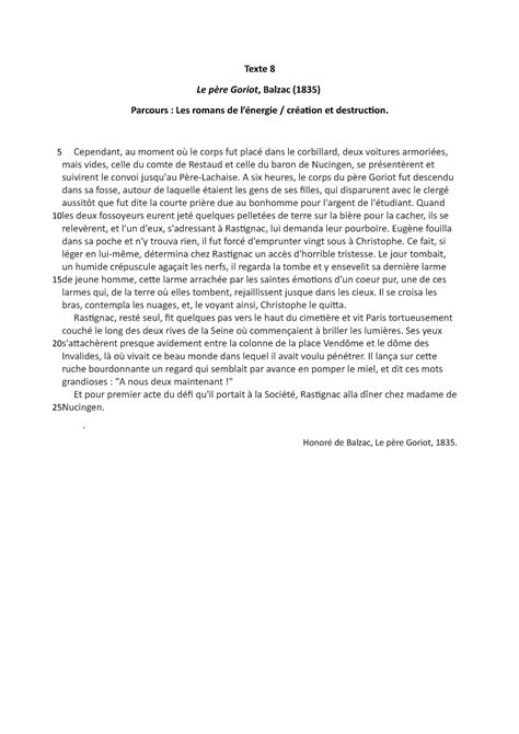 Texte 8 Le père Goriot Balzac Texte 8 Le père Goriot Balzac 1835