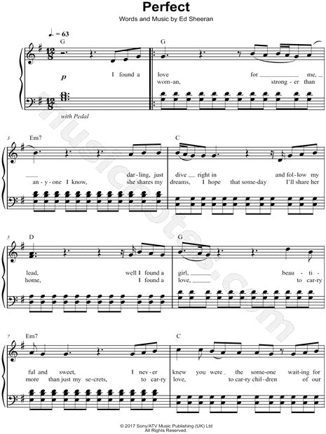 Print And Download Sheet Music For Perfect By Ed Sheeran Sheet Music