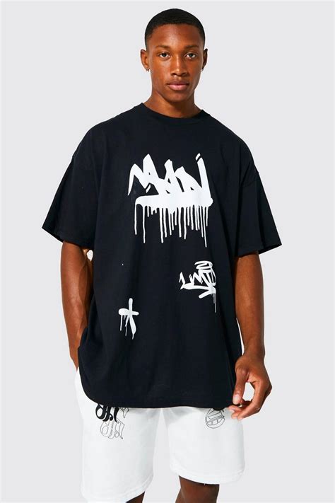 Oversized Graffiti Graphics T Shirt Boohoo Uk