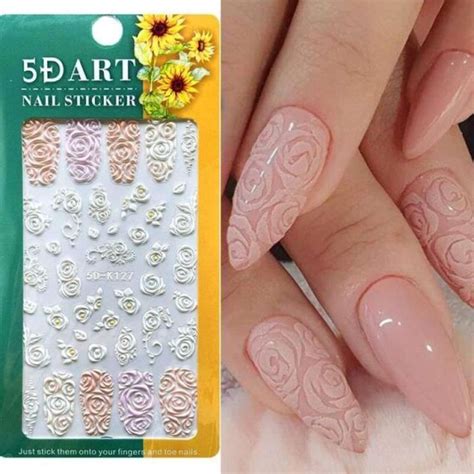 LS11034 Autocollants Pour Ongles En Relief 5D Motif Fleur De Rose