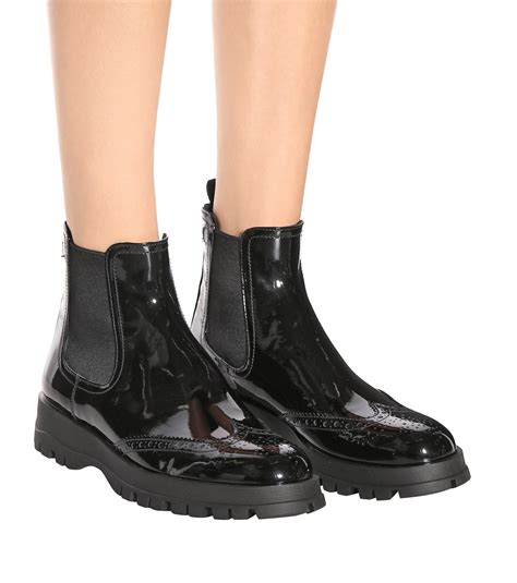 Prada Patent Leather Ankle Boots In Black Lyst