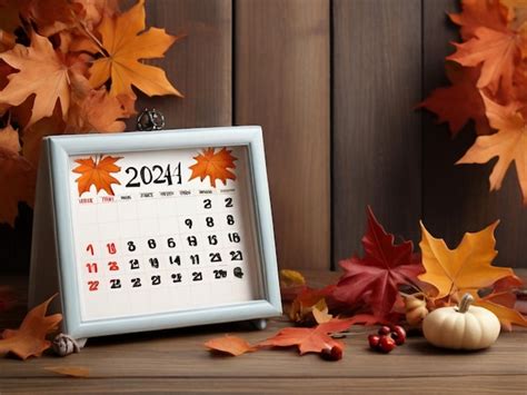 October 2024 Monthly Calendar And Beautiful A Table Clock Maple Leaf