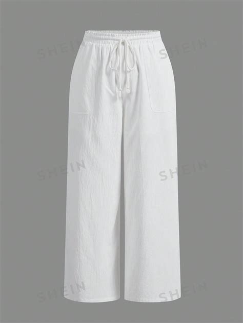 Shein Ezwear Pantalon Large Tiss Blanc D Contract Et Grande Taille