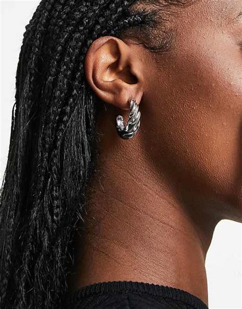 Topshop Twisted Hoops Earrings In Silver Asos