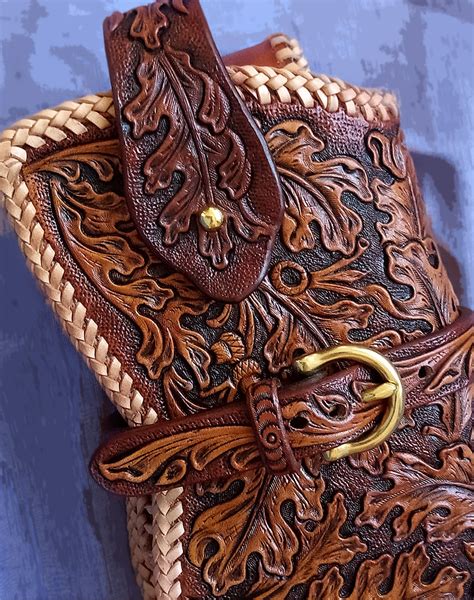 Cell Phone Biker Holster Oak Leaves Hand Tooled Hand Carved Etsy