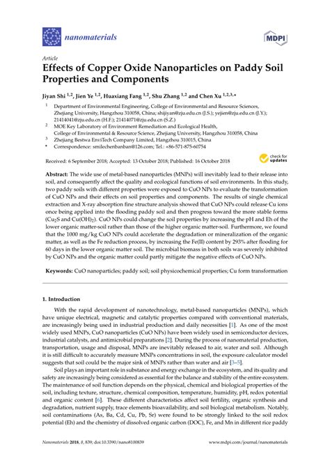 PDF Effects Of Copper Oxide Nanoparticles On Paddy Soil Properties