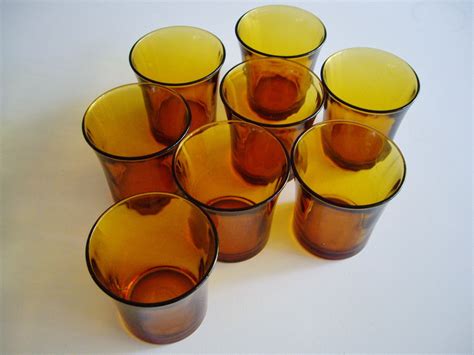 Duralex Juice Glasses Amber Yellow Vintage French Glass Set Of 8 Made In France Duralex