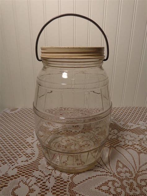 Vintage Barrel Pickle Jar Glass Pickle Jar By Owens Illinois 14 1348 Storage Bins Kitchen