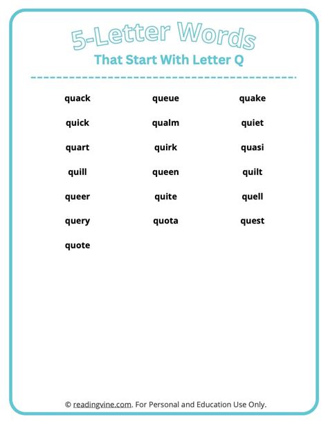 5 Letter Words that start with Q | Printable List & Worksheets