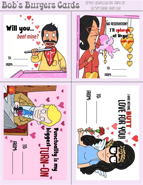 Bobs Burgers Valentines Day Card Printable Bundle Etsy