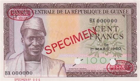 RealBanknotes Guinea P13s 100 Francs From 1960