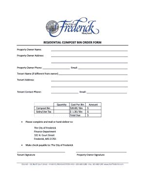 Fillable Online Residential Compost Bin Order Form City Of Frederick