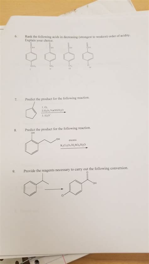 Solved 6 Rank The Following Acids In Decreasing Strongest Chegg