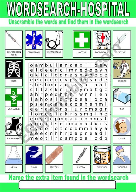 Hospital Wordsearch Esl Worksheet By Photogio