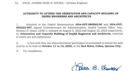 Division Memorandum No S Authority To Attend The